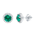 Emerald Halo Stud Earrings – Lab Created Emerald & Moissanite 14K White Gold