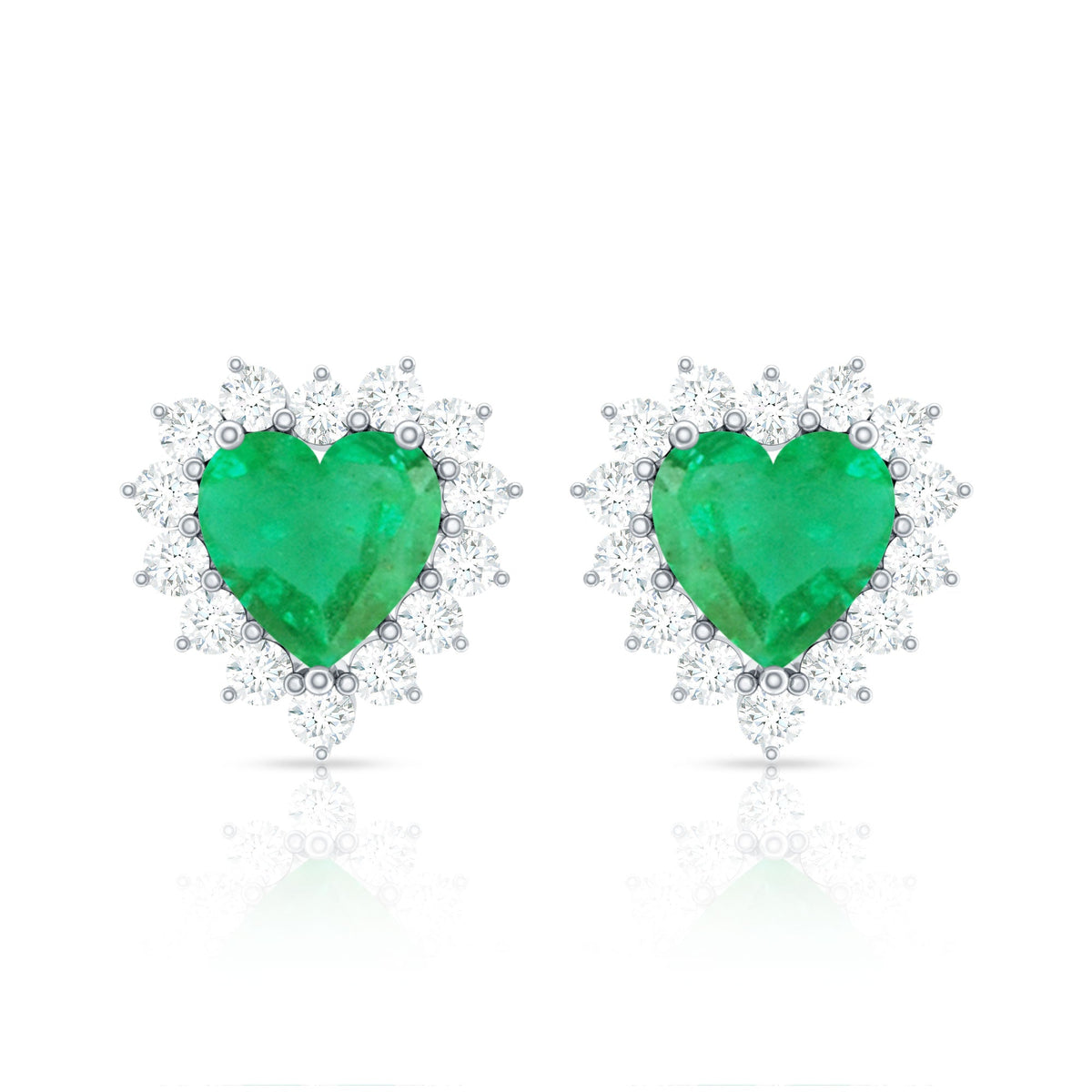 Emerald Heart Earrings – AAA Quality Emerald Studs with Diamond Halo Sparkle