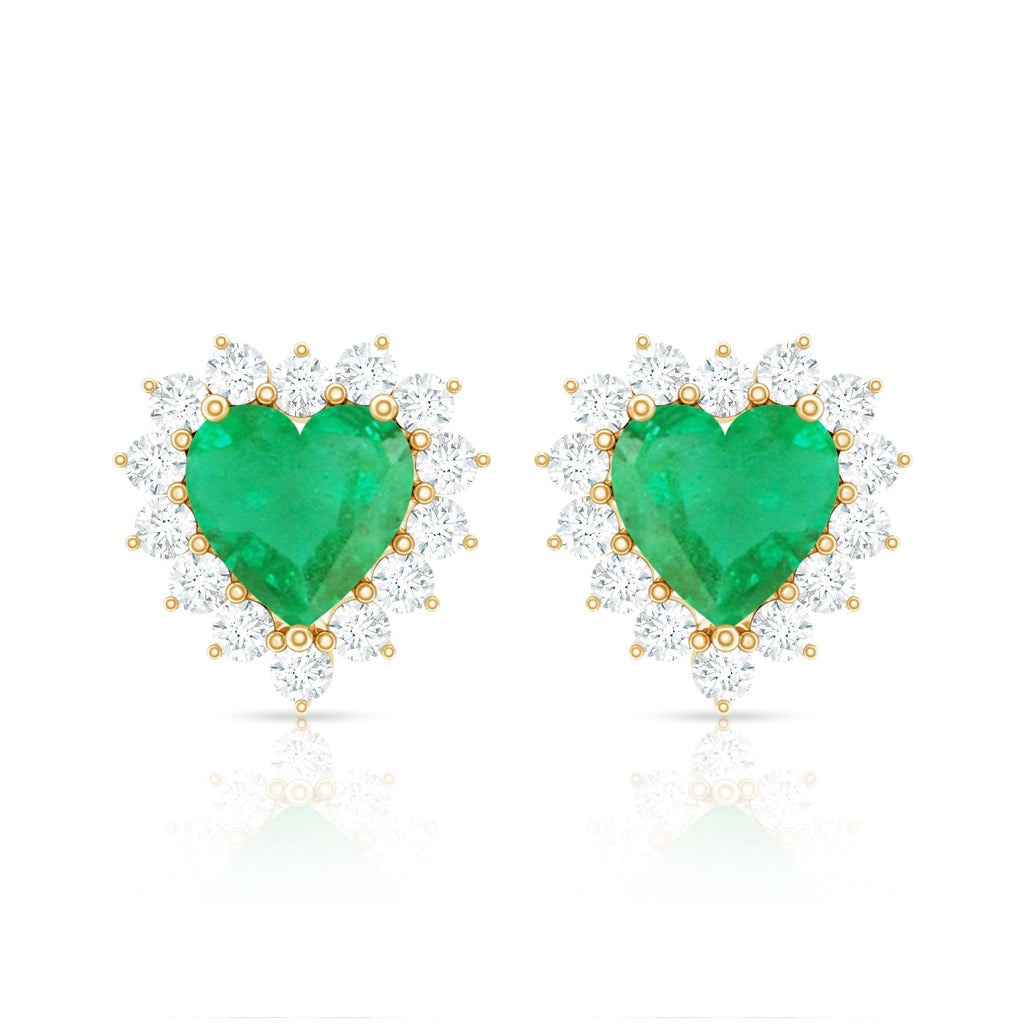 Emerald Heart Earrings – AAA Quality Emerald Studs with Diamond Halo Sparkle
