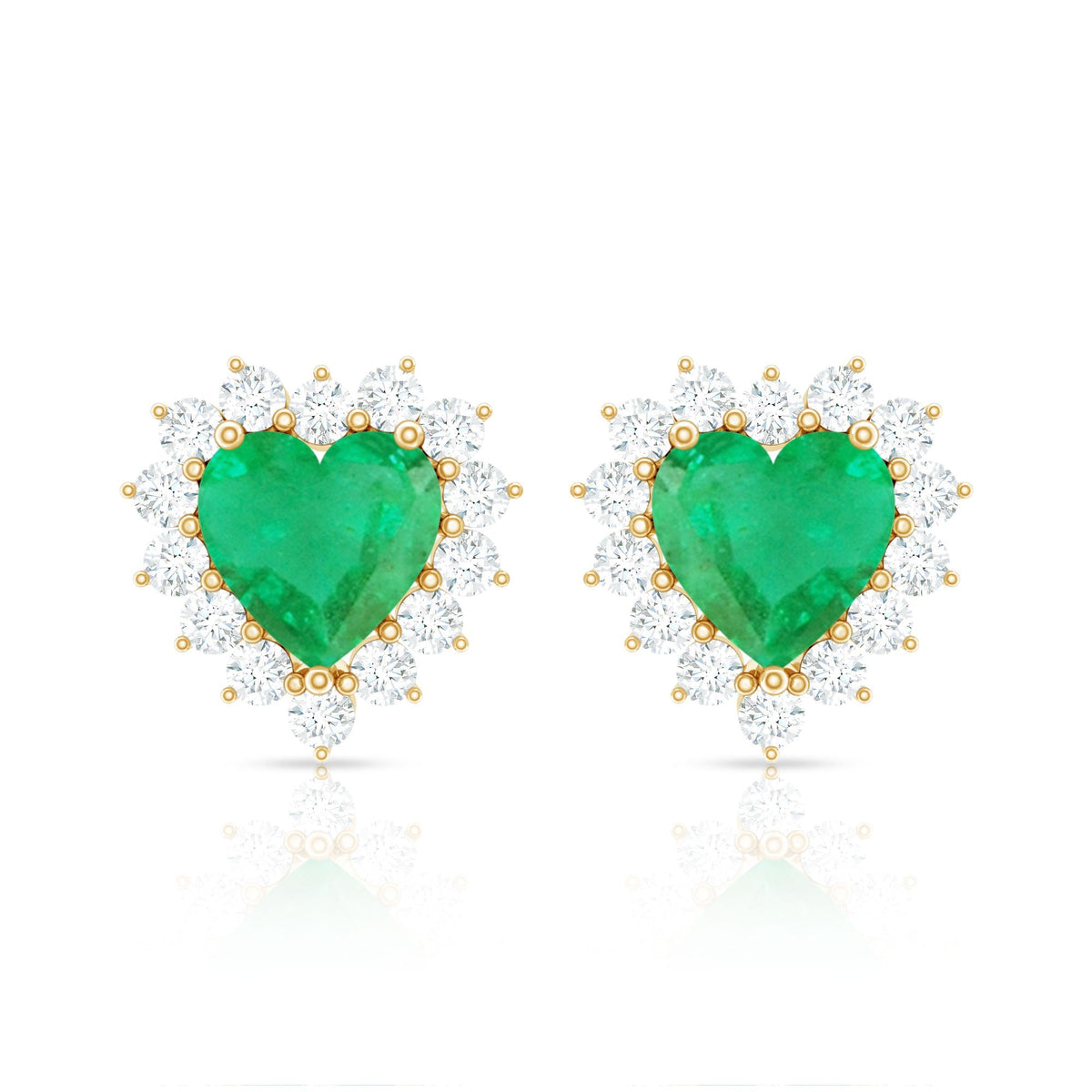 Emerald Heart Earrings – AAA Quality Emerald Studs with Diamond Halo Sparkle