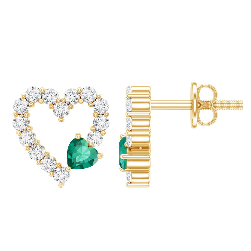 Emerald Heart Earrings – Lab Created Emerald & Diamond Studs in 14K Gold