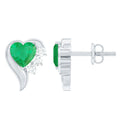 Emerald Heart Earrings – Real Emerald Studs with Diamond Studs, Prong Setting