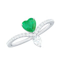 Emerald Heart Engagement Ring – Designer V Shaped Band with Diamond Sparkle