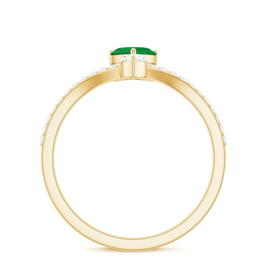 Emerald Heart Engagement Ring – Designer V Shaped Band with Diamond Sparkle