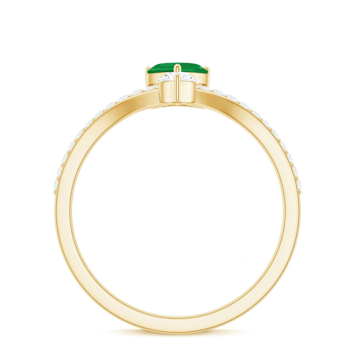 Emerald Heart Engagement Ring – Designer V Shaped Band with Diamond Sparkle