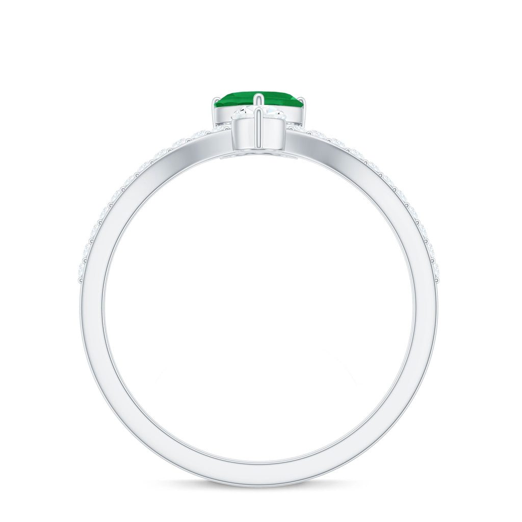 Emerald Heart Engagement Ring – Designer V Shaped Band with Diamond Sparkle