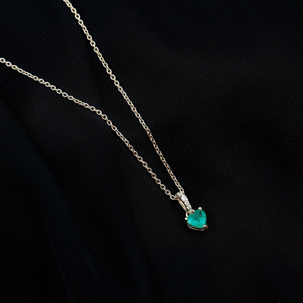 Emerald Heart Necklace – Heart Shaped Emerald Pendant with Diamond Accent Bail