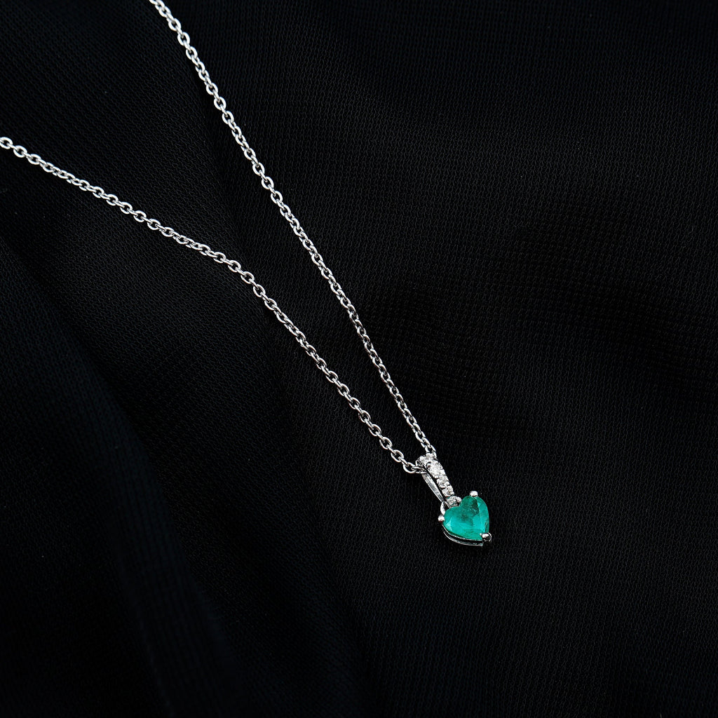Emerald Heart Necklace – Heart Shaped Emerald Pendant with Diamond Accent Bail