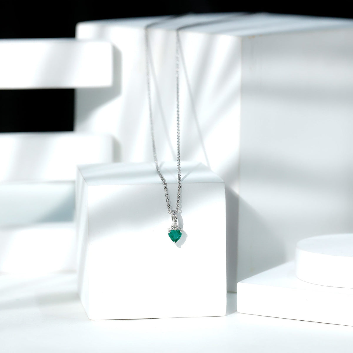 Emerald Heart Necklace – Heart Shaped Emerald Pendant with Diamond Accent Bail