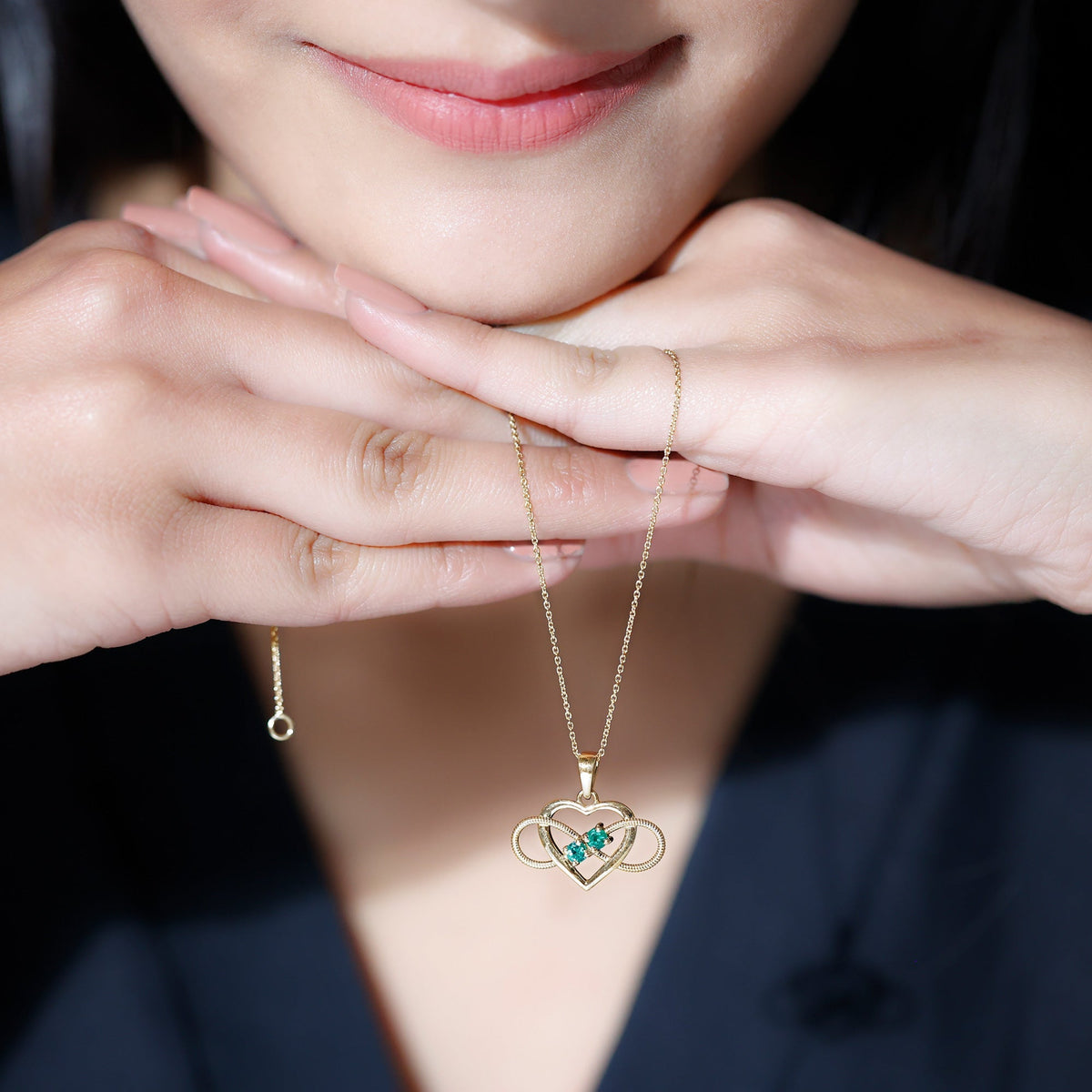 Emerald Heart Necklace – Infinity Heart Pendant with AAA Quality Emeralds