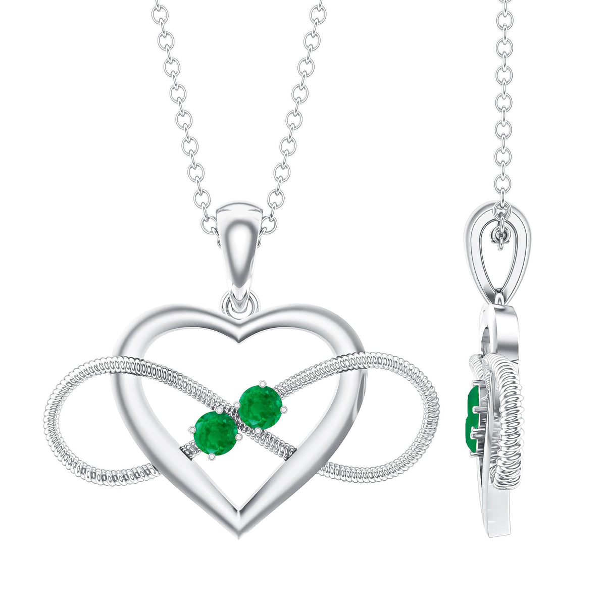 Emerald Heart Necklace – Infinity Heart Pendant with AAA Quality Emeralds