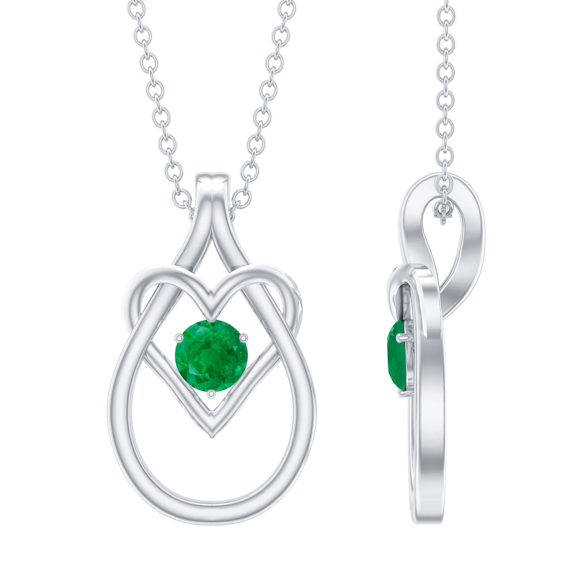Emerald Heart Necklace – Round Cut Emerald Teardrop Pendant With Hidden Bail