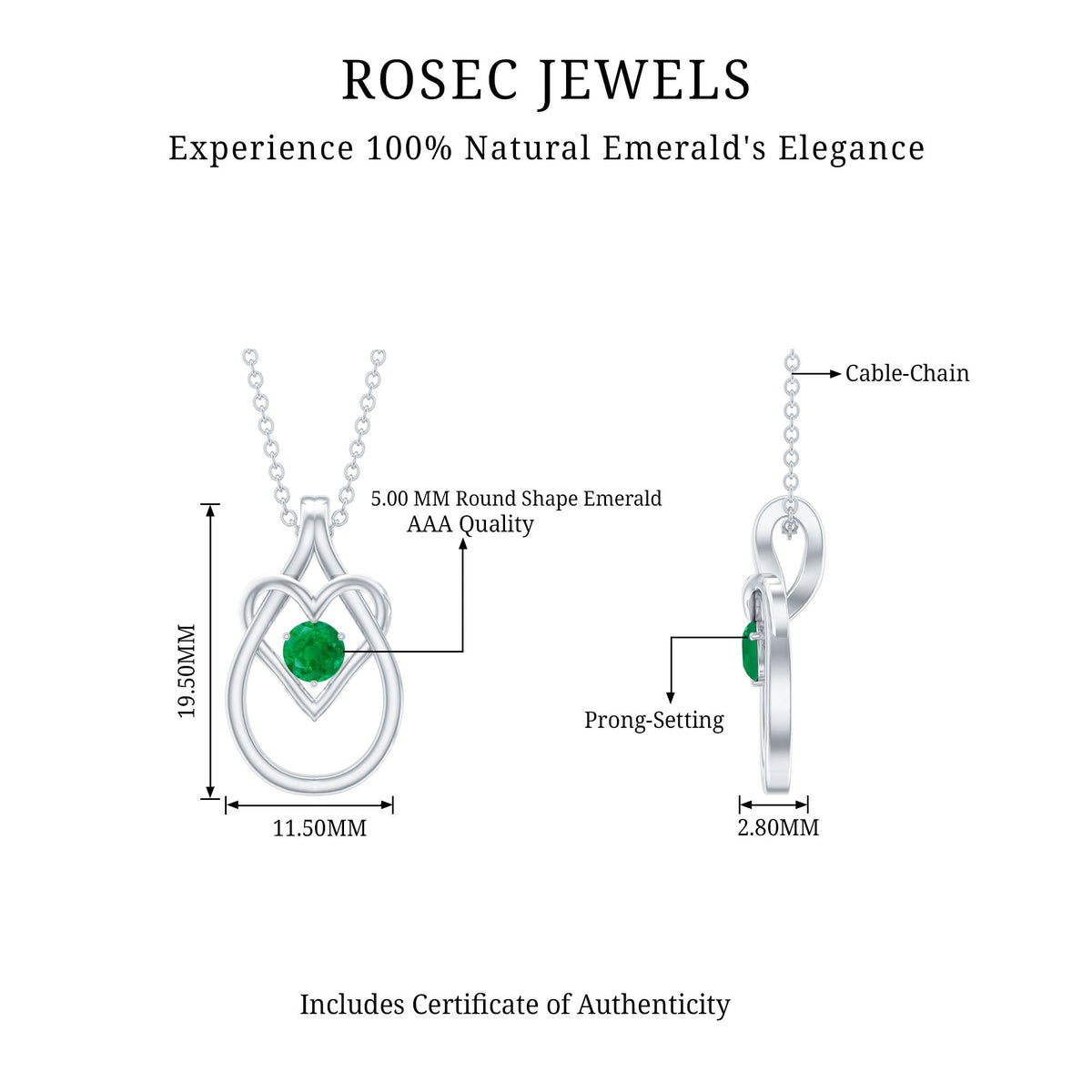 Emerald Heart Necklace – Round Cut Emerald Teardrop Pendant With Hidden Bail