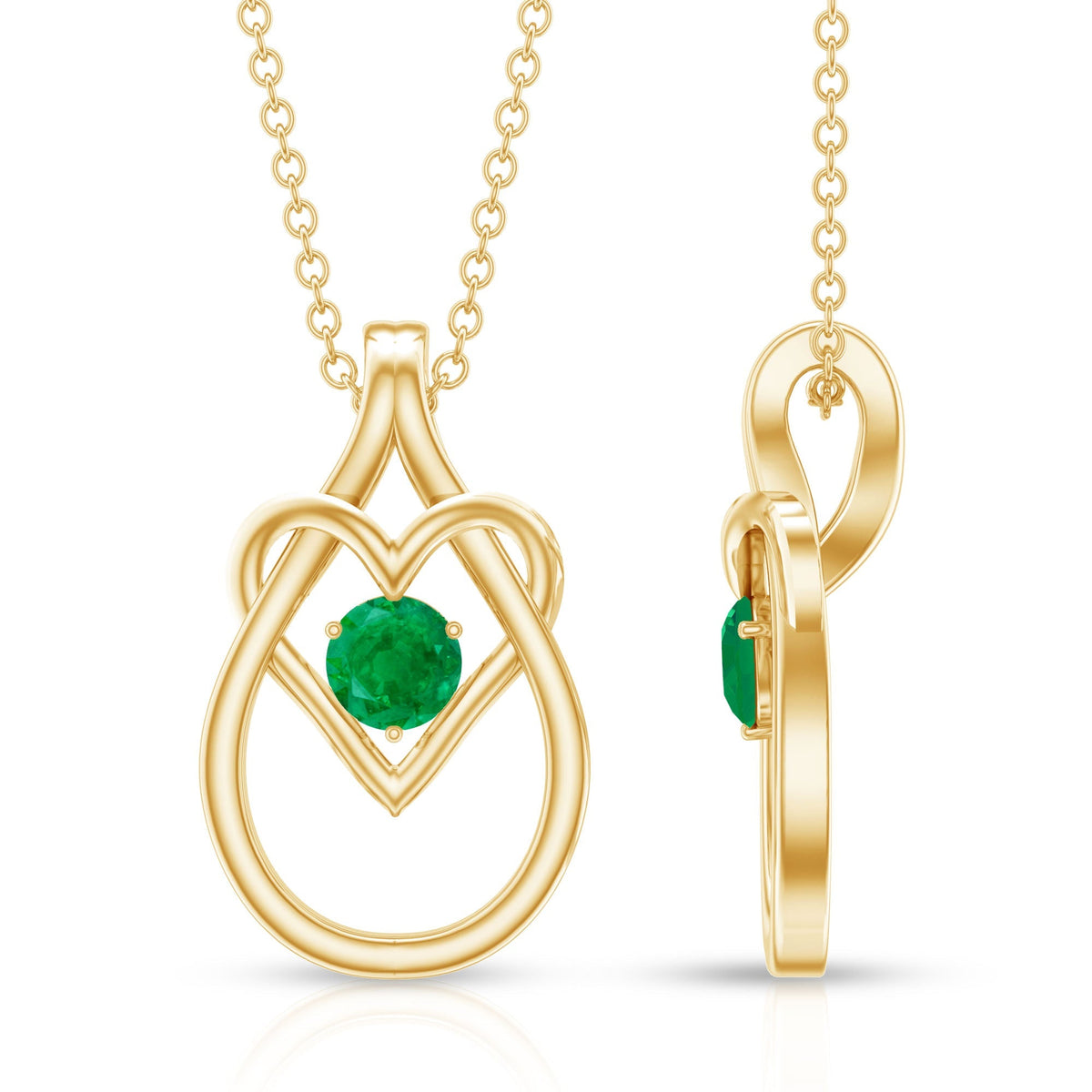 Emerald Heart Necklace – Round Cut Emerald Teardrop Pendant With Hidden Bail