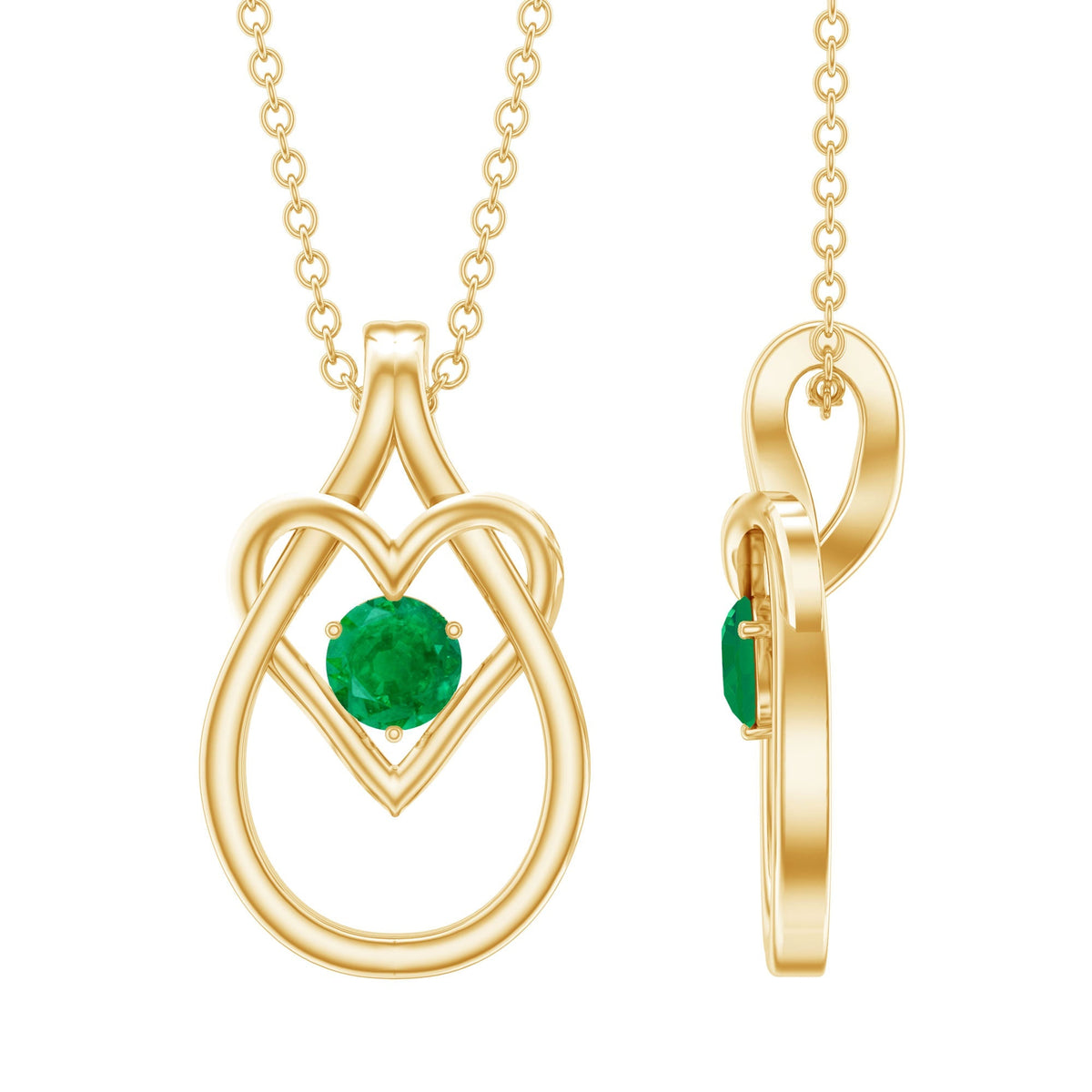 Emerald Heart Necklace – Round Cut Emerald Teardrop Pendant With Hidden Bail