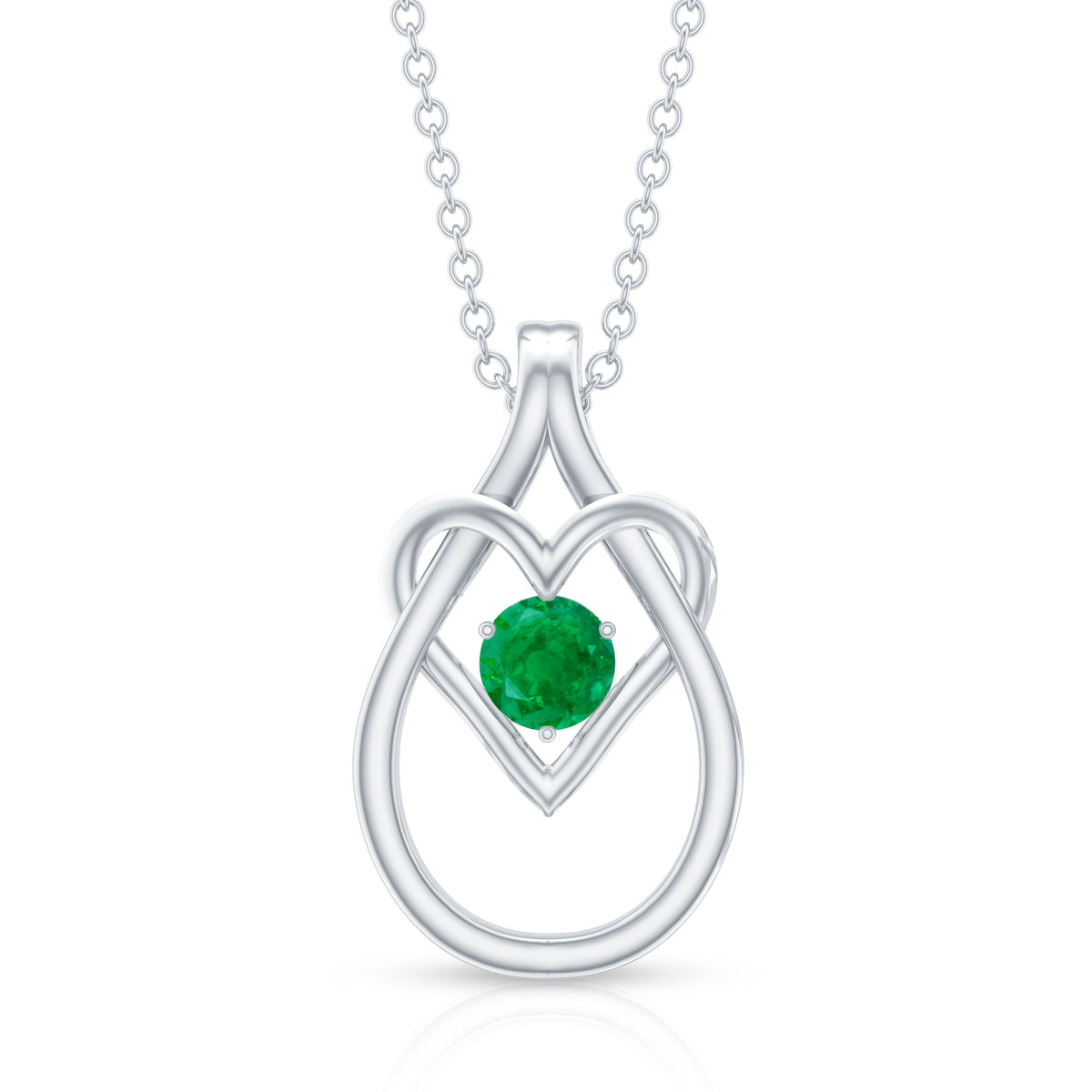 Emerald Heart Necklace – Round Cut Emerald Teardrop Pendant With Hidden Bail