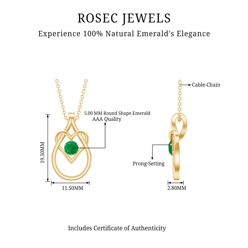 Emerald Heart Necklace – Round Cut Emerald Teardrop Pendant With Hidden Bail