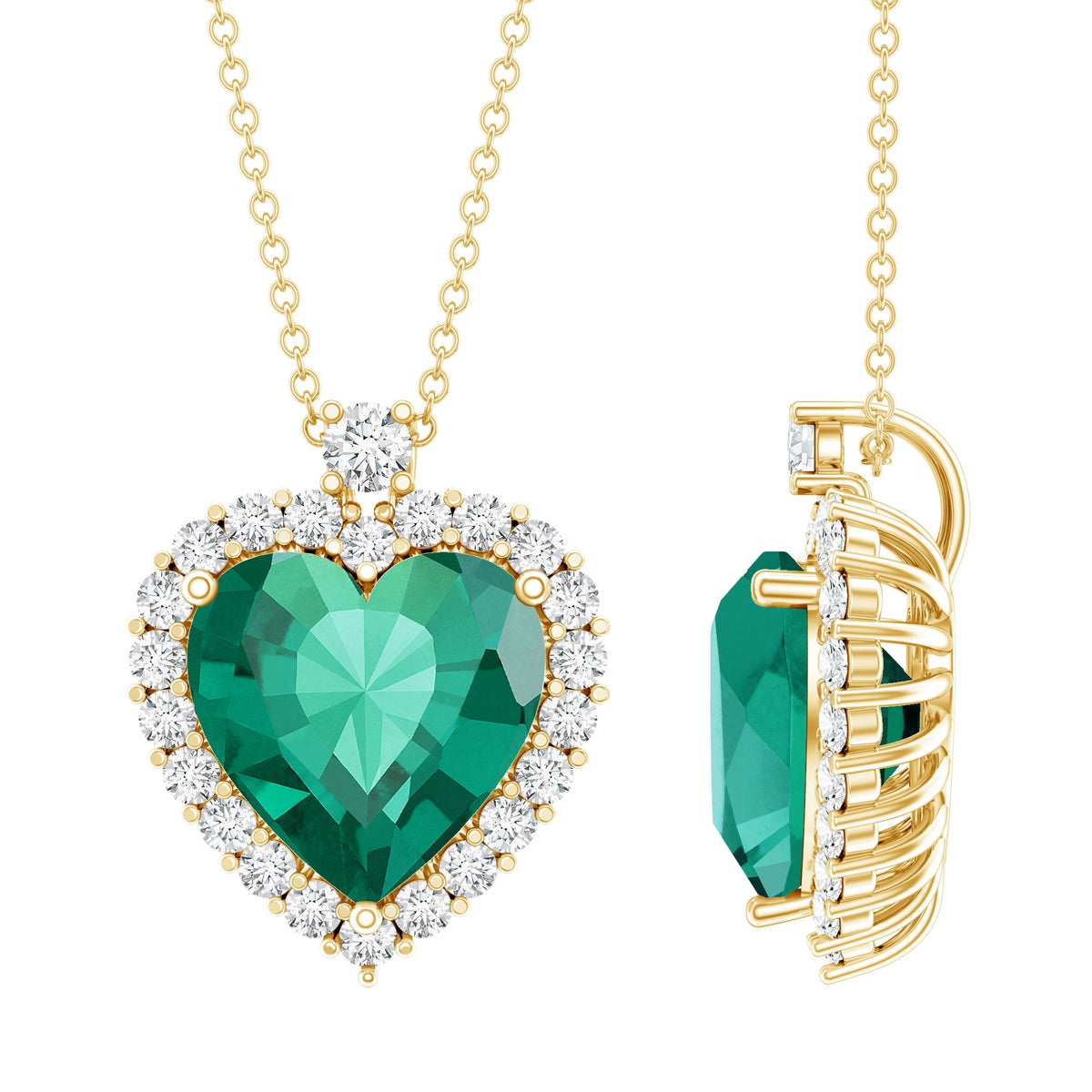 Emerald Heart Pendant Lab Grown Emerald 5.6 Ct – Moissanite Necklace With Sparkling Halo