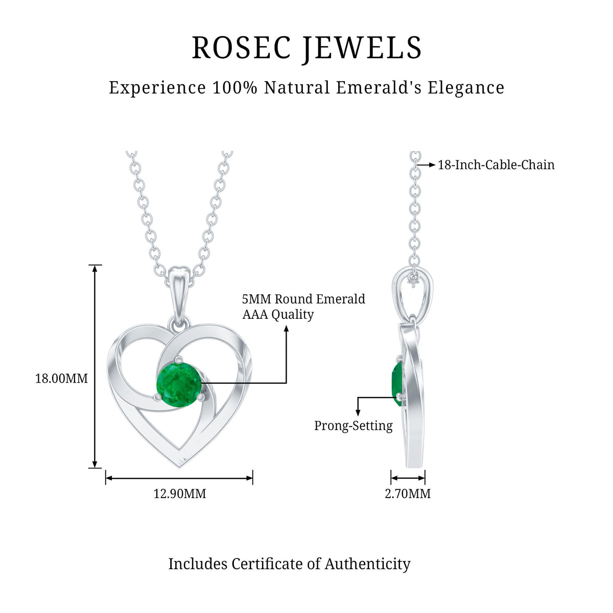 Emerald Heart Pendant Natural Half Carat Green Gemstone Necklace – Timeless Jewelry Piece