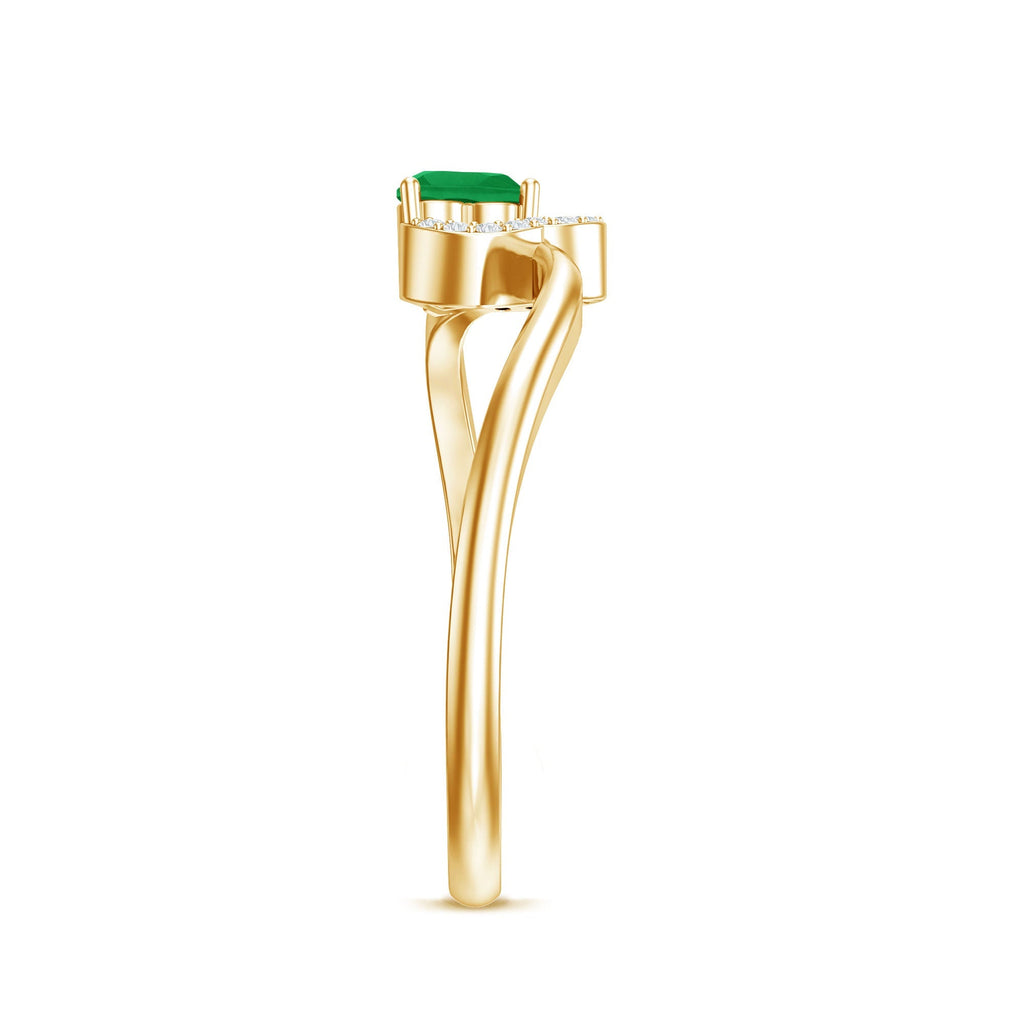 Emerald Heart Promise Ring - Natural AAA Quality Emerald, Diamond Curved Band