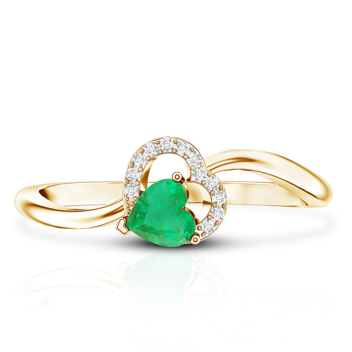 Emerald Heart Promise Ring - Natural AAA Quality Emerald, Diamond Curved Band