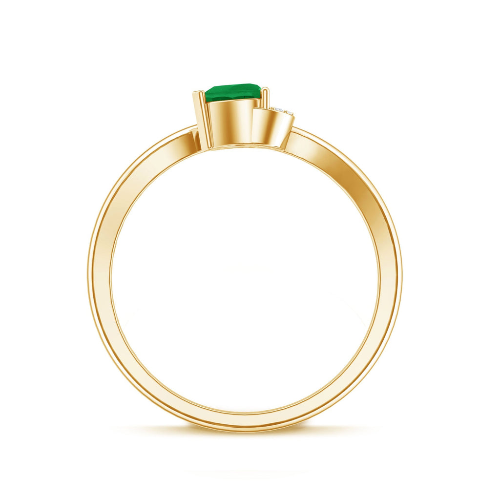 Emerald Heart Promise Ring - Natural AAA Quality Emerald, Diamond Curved Band