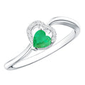 Emerald Heart Promise Ring - Natural AAA Quality Emerald, Diamond Curved Band