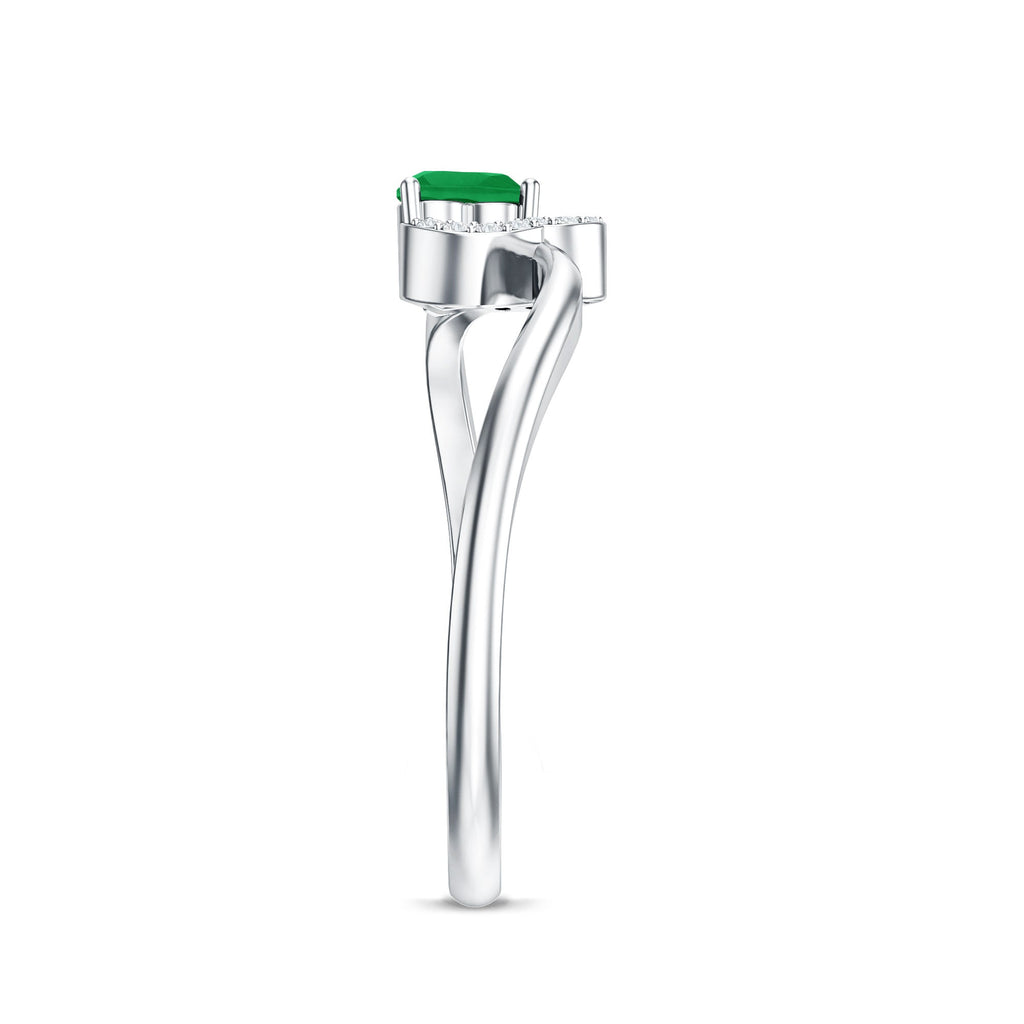 Emerald Heart Promise Ring - Natural AAA Quality Emerald, Diamond Curved Band