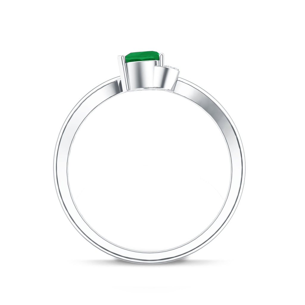 Emerald Heart Promise Ring - Natural AAA Quality Emerald, Diamond Curved Band