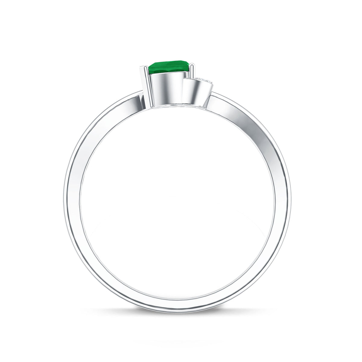 Emerald Heart Promise Ring - Natural AAA Quality Emerald, Diamond Curved Band