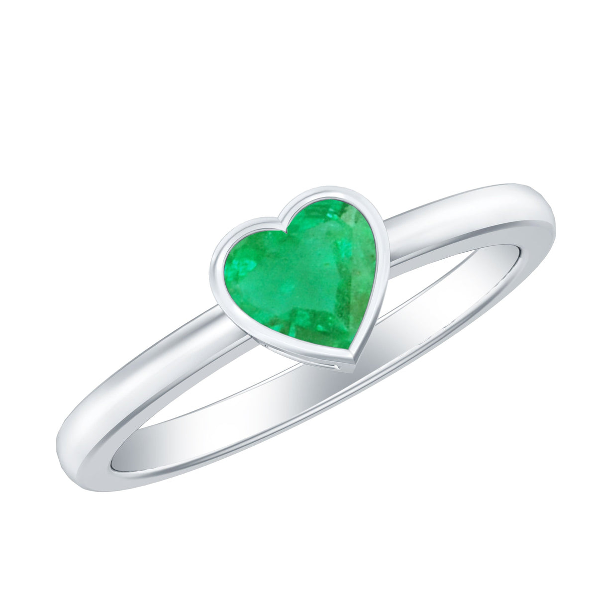 Emerald Heart Ring – Heart Shaped Emerald Solitaire Bezel Setting Jewelry