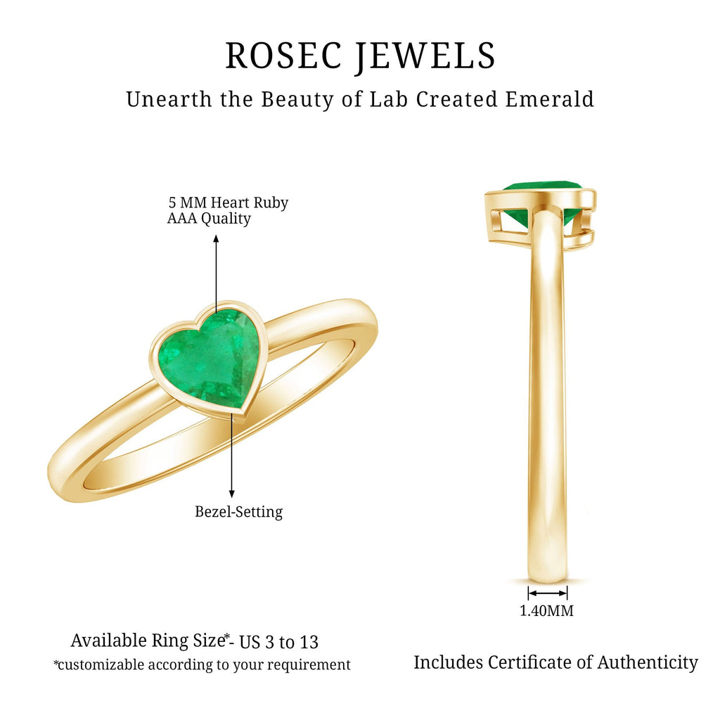 Emerald Heart Ring – Heart Shaped Emerald Solitaire Bezel Setting Jewelry