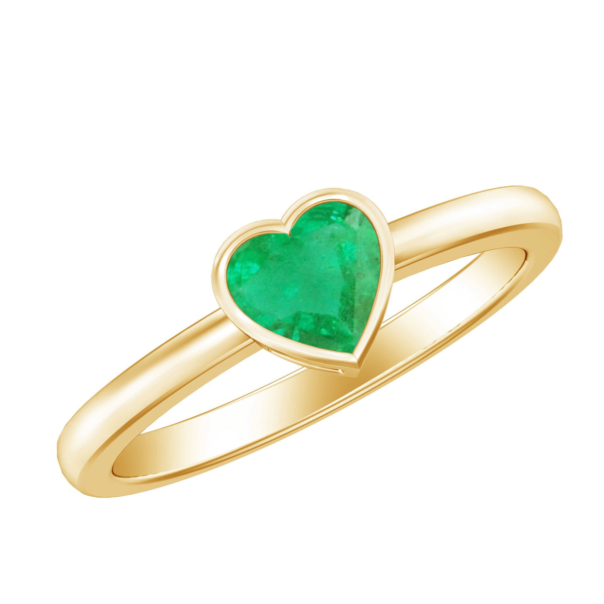 Emerald Heart Ring – Heart Shaped Emerald Solitaire Bezel Setting Jewelry