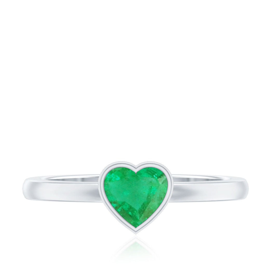 Emerald Heart Ring – Heart Shaped Emerald Solitaire Bezel Setting Jewelry