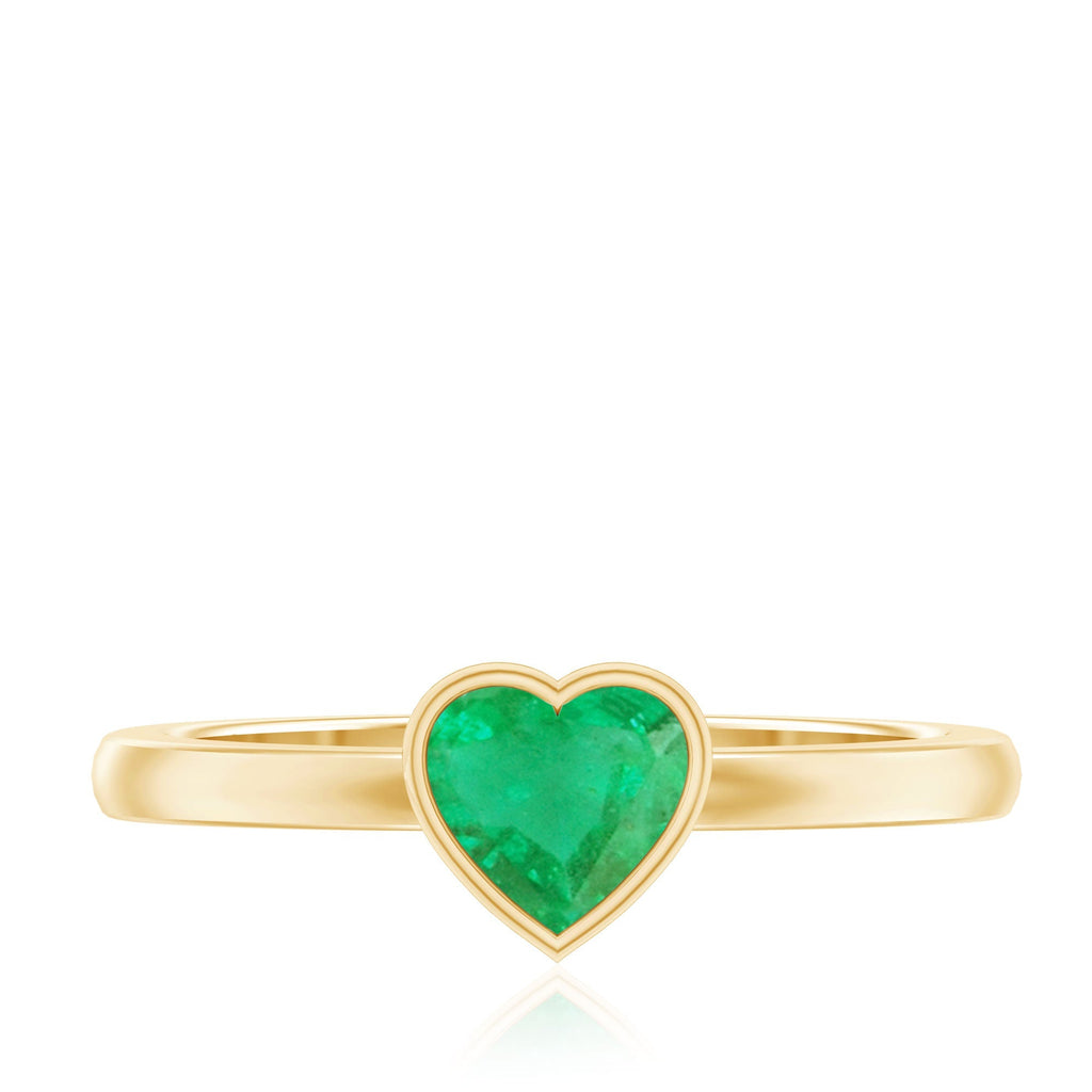 Emerald Heart Ring – Heart Shaped Emerald Solitaire Bezel Setting Jewelry