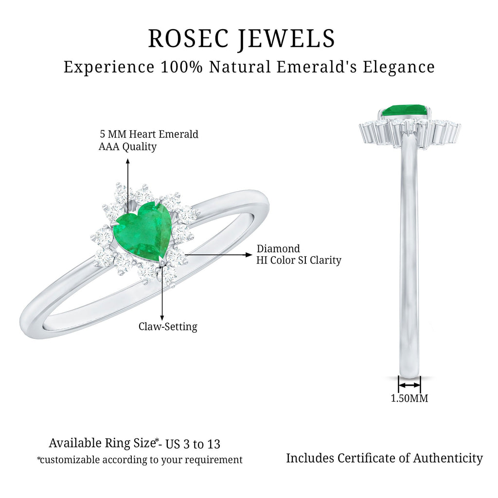 Emerald Heart Ring – Natural AAA Quality Emerald Diamond Promise Ring in Rose Gold