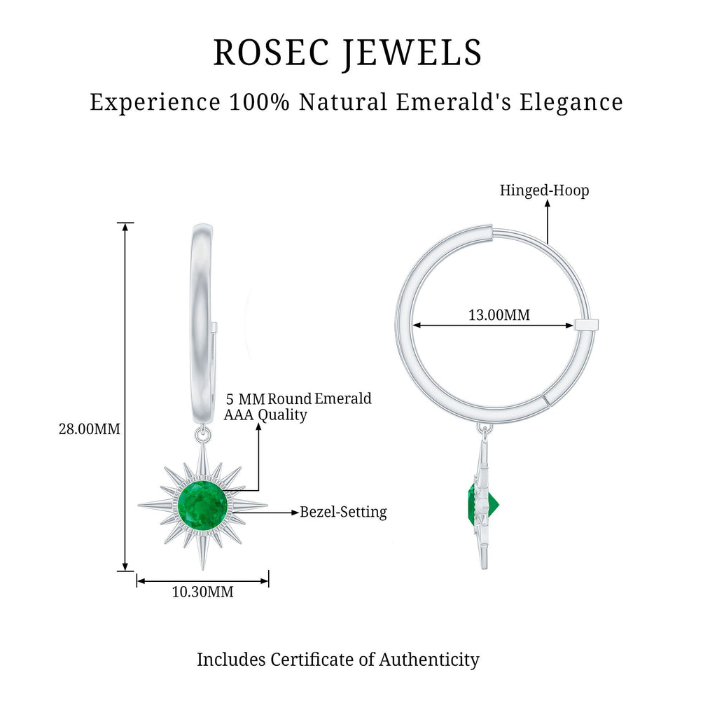 Emerald Hoop Earrings – AAA Quality Green Gemstone Earrings with Sunburst Design