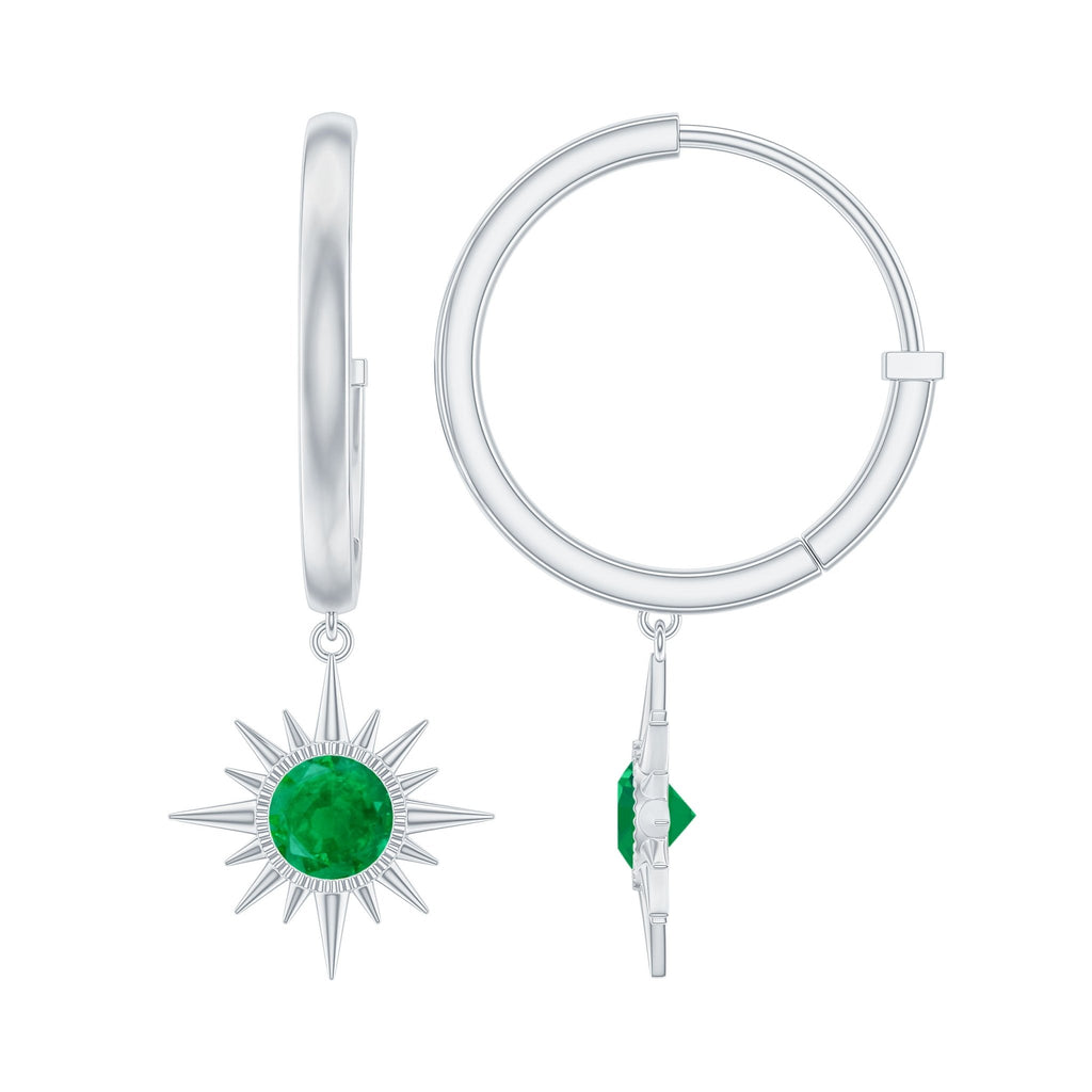 Emerald Hoop Earrings – AAA Quality Green Gemstone Earrings with Sunburst Design