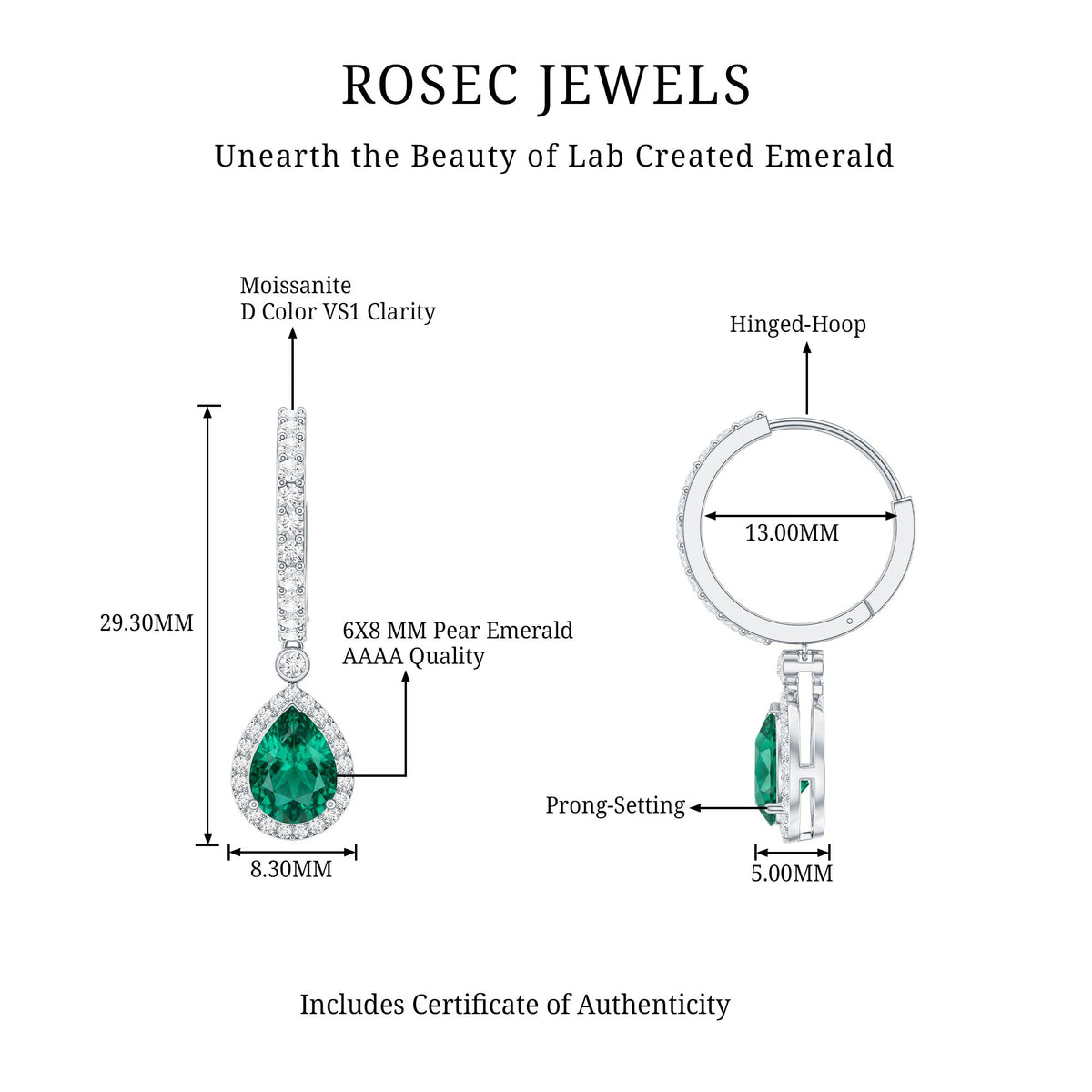 Emerald Hoop Earrings – Lab Created Emerald Teardrop with Moissanite Halo Design