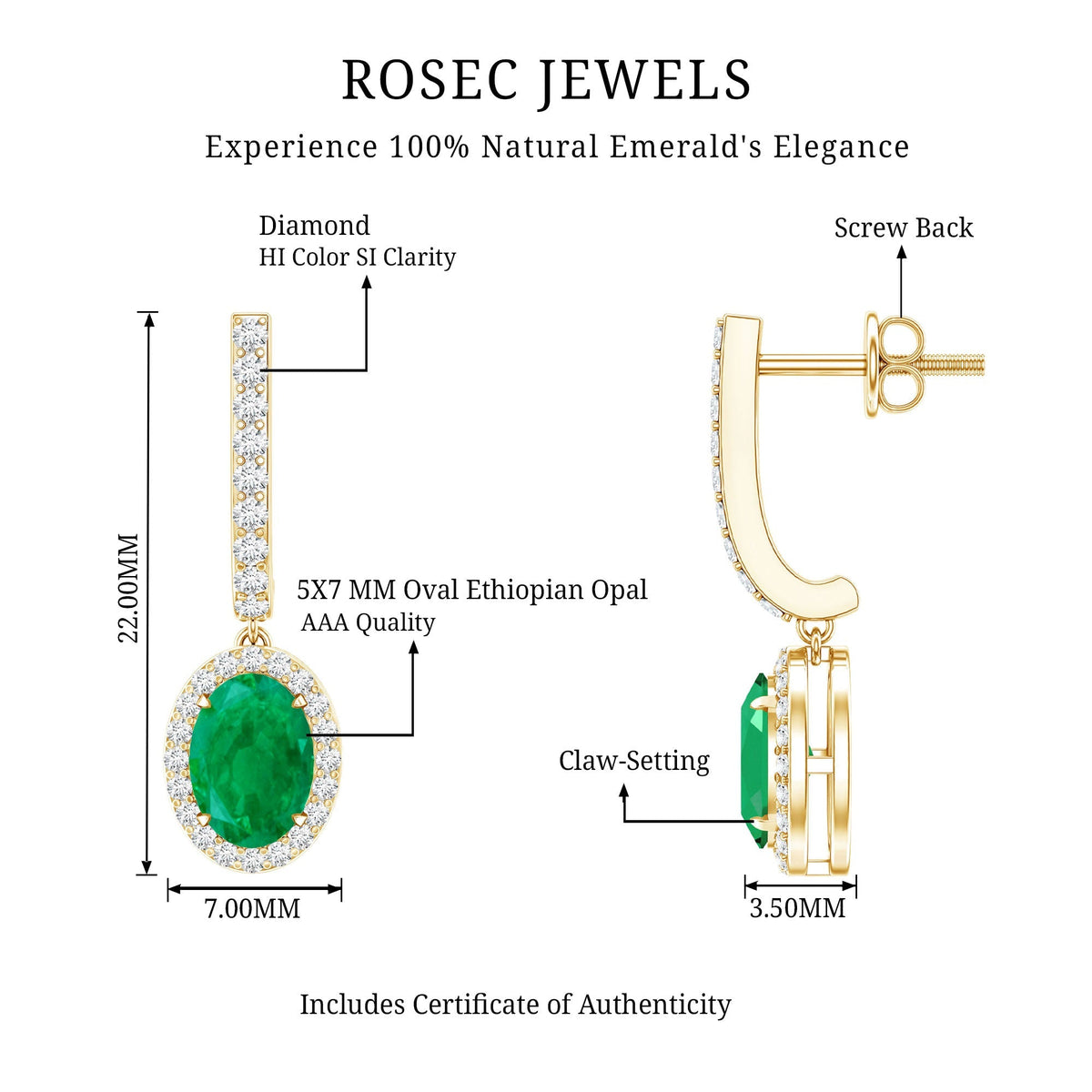Emerald Hoop Earrings – Oval Emerald Drop With Diamond Halo & Secure Screw Back