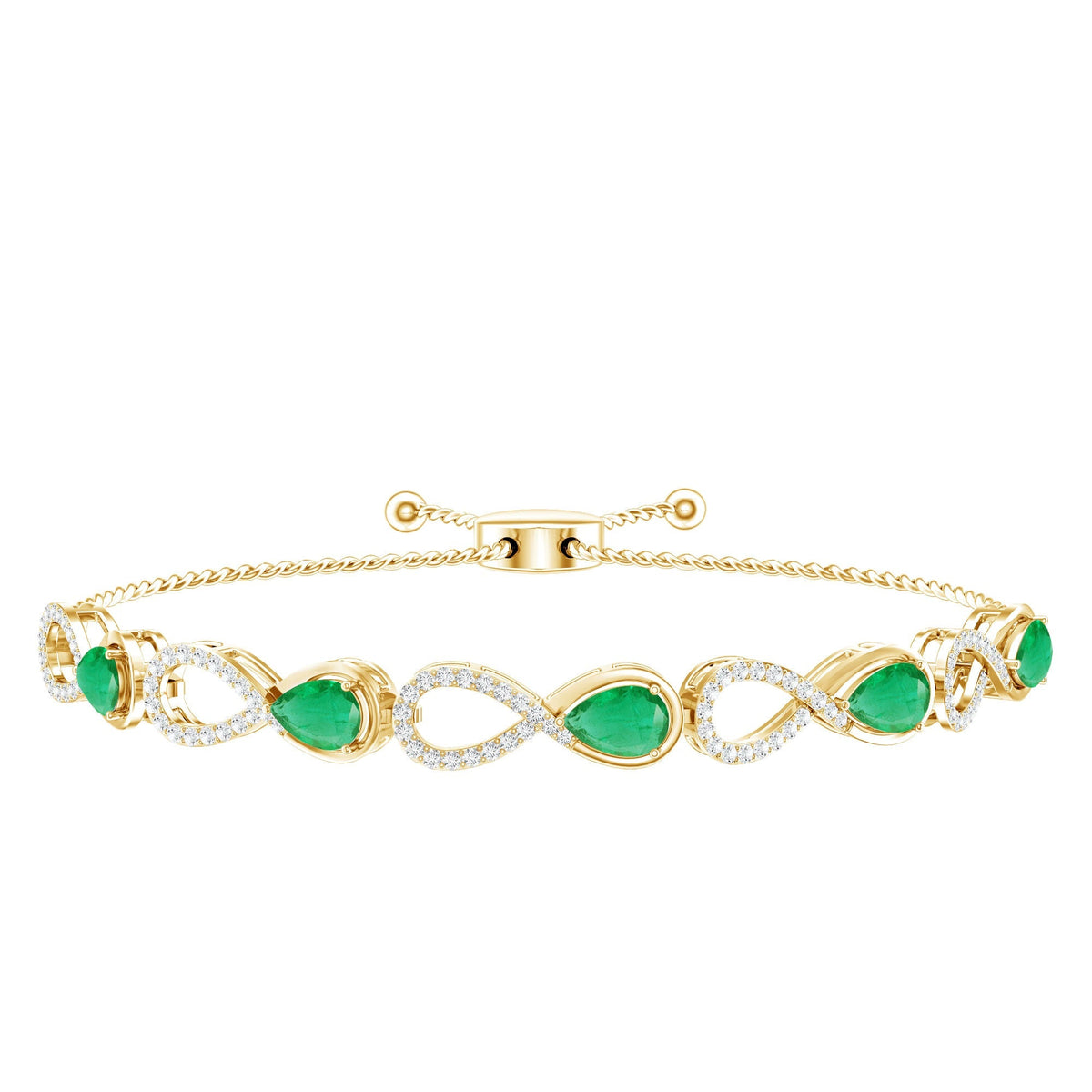 Emerald Infinity Bracelet – Adjustable Bolo Chain With Moissanite Stones