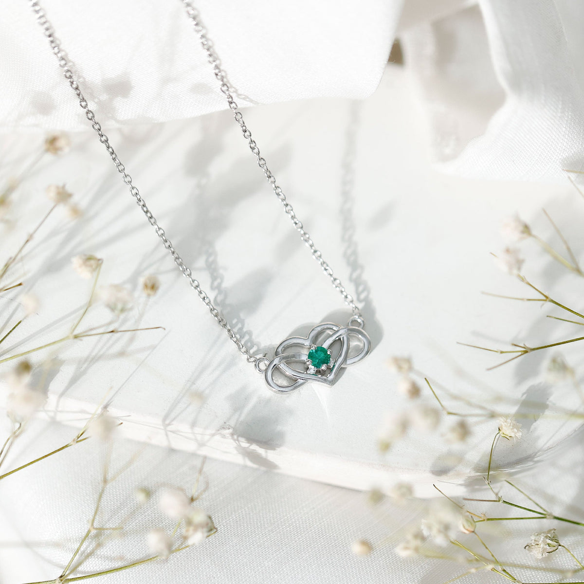 Emerald Infinity Necklace – Heart Pendant with AAA Quality Green Gemstone