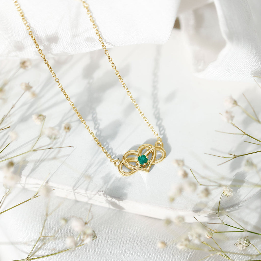 Emerald Infinity Necklace – Heart Pendant with AAA Quality Green Gemstone
