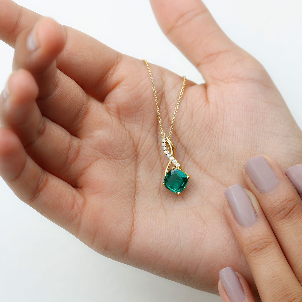 Emerald Infinity Necklace – Lab Created Emerald & Sparkling Moissanite Pendant