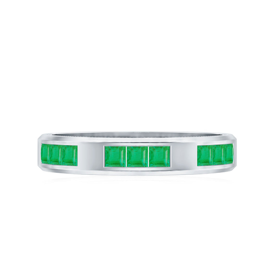 Emerald Mens Wedding Band – Princess Cut Emeralds Channel Set Ring in Rose Gold