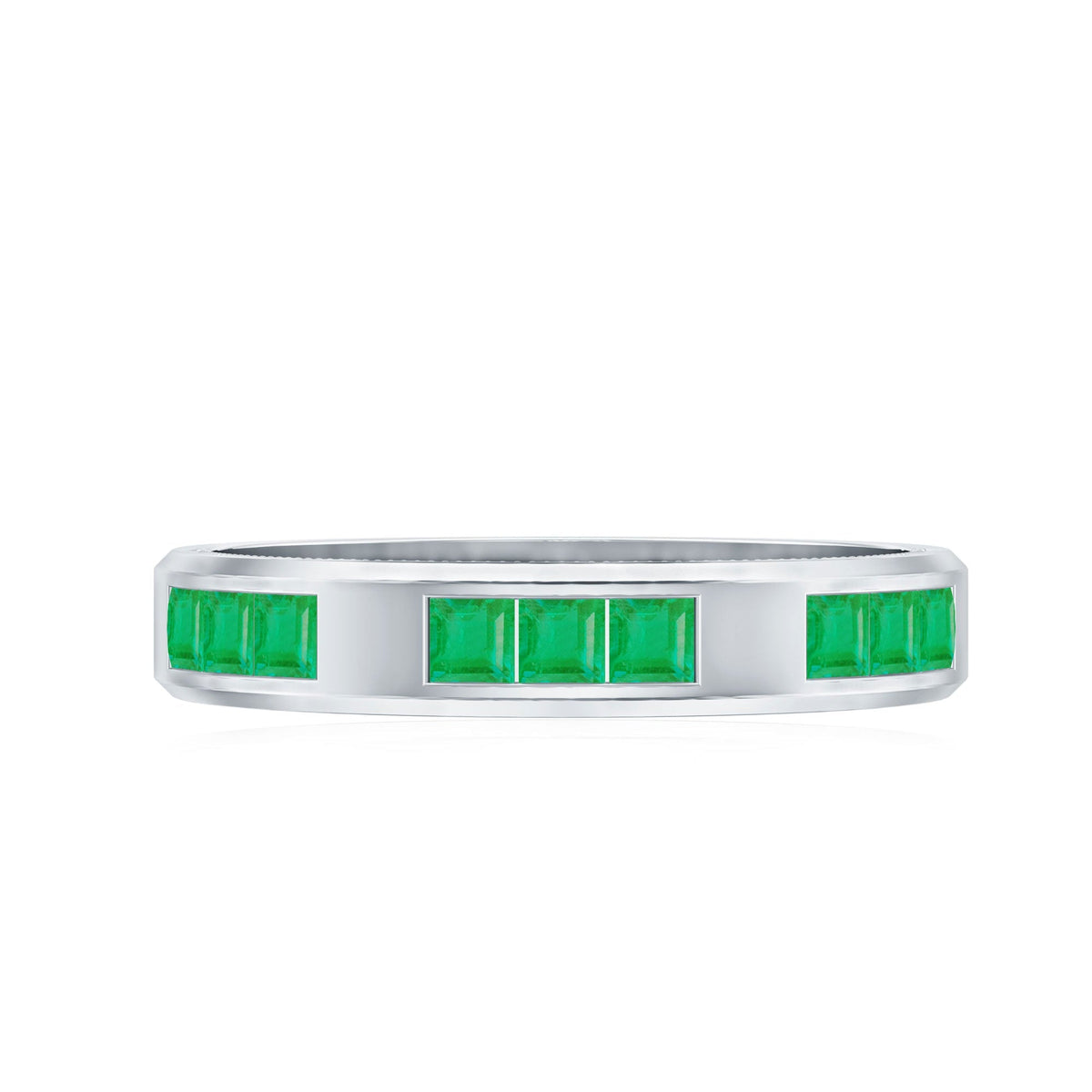 Emerald Mens Wedding Band – Princess Cut Emeralds Channel Set Ring in Rose Gold