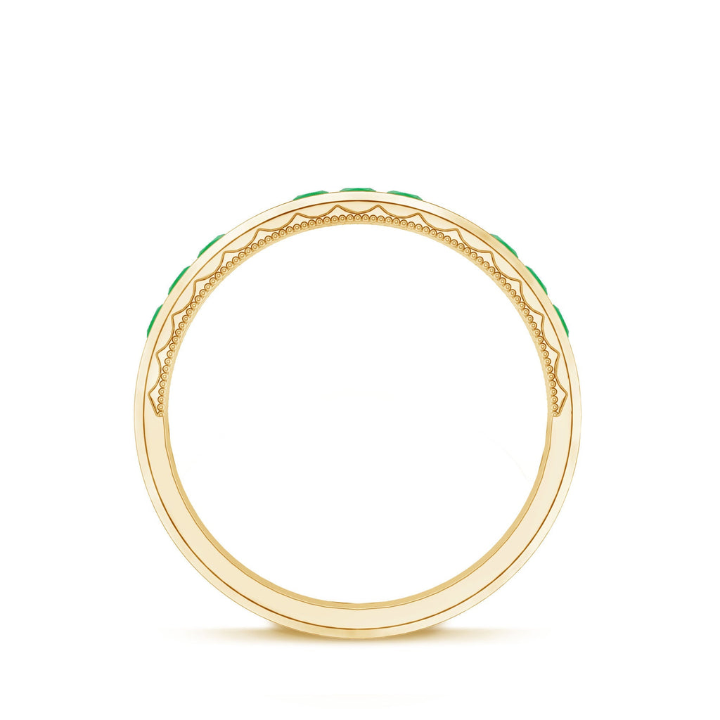 Emerald Mens Wedding Band – Princess Cut Emeralds Channel Set Ring in Rose Gold