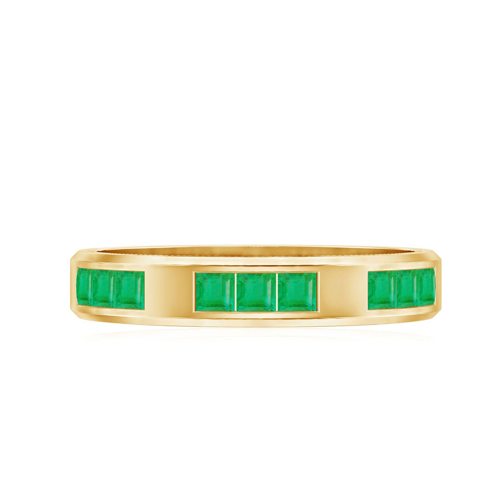 Emerald Mens Wedding Band – Princess Cut Emeralds Channel Set Ring in Rose Gold