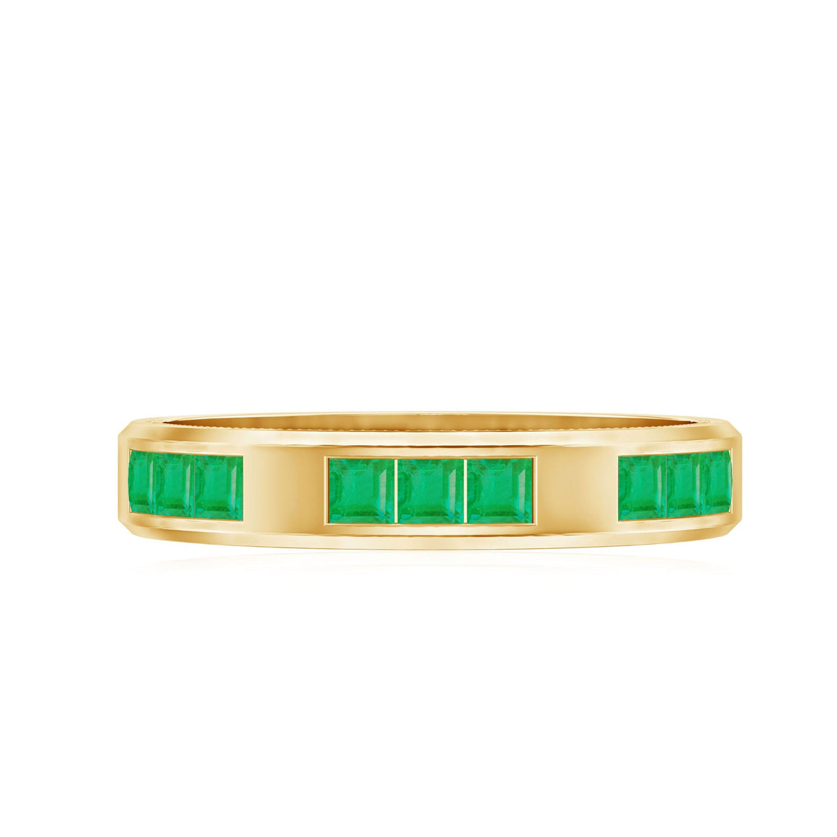 Emerald Mens Wedding Band – Princess Cut Emeralds Channel Set Ring in Rose Gold