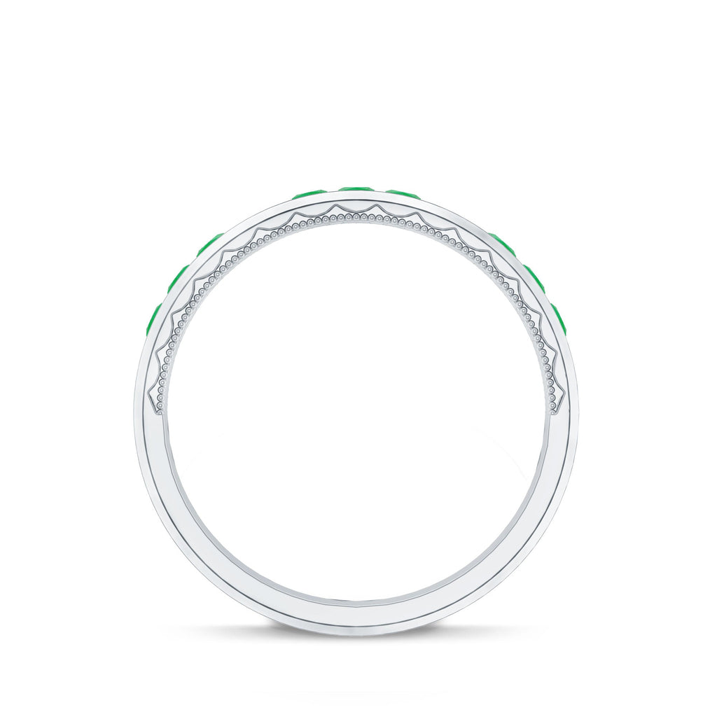 Emerald Mens Wedding Band – Princess Cut Emeralds Channel Set Ring in Rose Gold